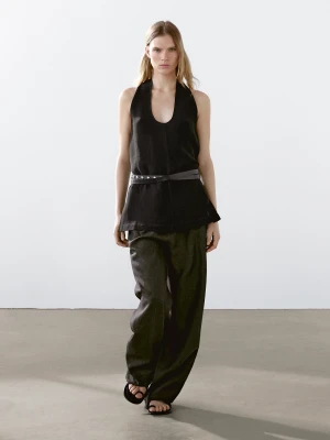 Top Z Dekoltem Halter I Odkrytymi Plecami - Czarny - - Massimo Dutti - Kobieta