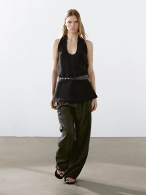 Top Z Dekoltem Halter I Odkrytymi Plecami - Czarny - - Massimo Dutti - Kobieta