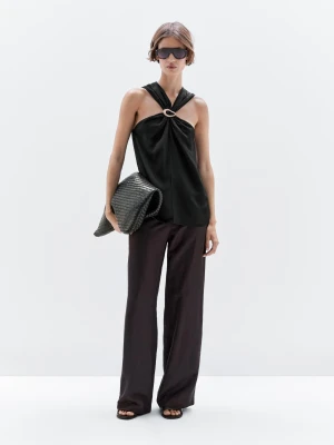 Top Z Dekoltem Halter I Odpinaną Broszką - Czarny - - Massimo Dutti - Kobieta
