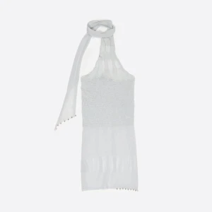 Top z dekoltem halter w kolorze jasnoszarym metalicznym ukosny BIMBA Y LOLA