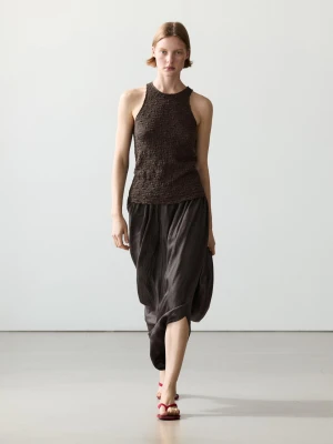 Top Z Dekoltem Halter Z Fakturą - Brązowy - - Massimo Dutti - Kobieta