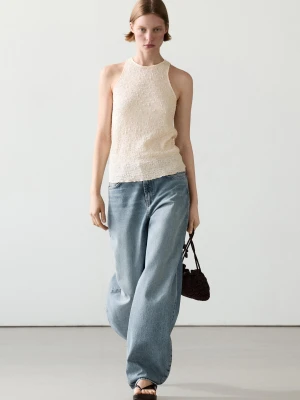 Top Z Dekoltem Halter Z Fakturą - Surowy - - Massimo Dutti - Kobieta