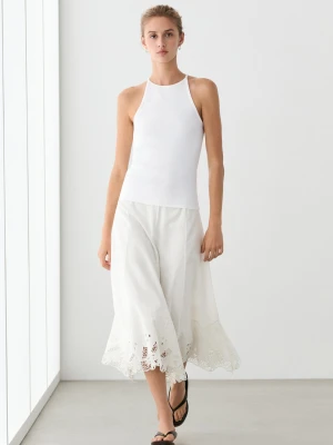 Top Z Dekoltem Halter Z Mieszanki Bawełny - Biały - Massimo Dutti - Female
