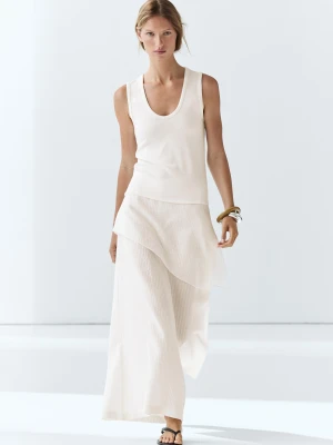 Top Z Bawełną I Dekoltem W Serek - Biały - Massimo Dutti - Female