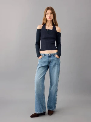 Top z długim rękawem i dekoltem halter granatowy - Teen - - MANGO TEEN