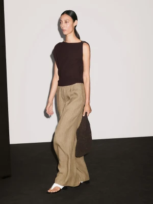 Top Z Drapowanym Dekoltem I Broszką - Brązowy - - Massimo Dutti - Kobieta