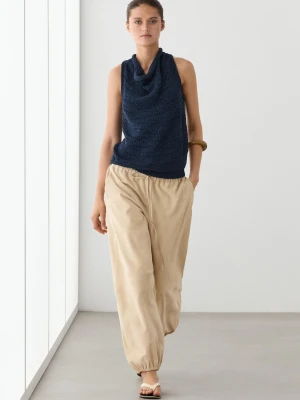Top Z Dzianiny Z Lejącym Dekoltem - Ciemnoniebieski - Massimo Dutti - Female