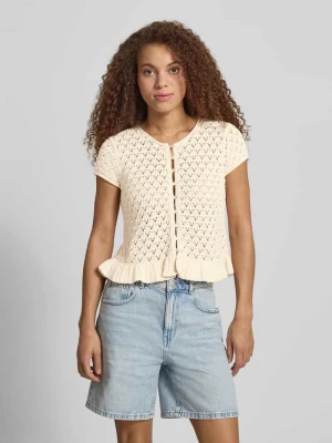 Top z dzianiny z zapięciem na guzik i detalem baskinki REVIEW