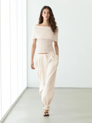 Top Z Fakturą I Odkrytymi Ramionami - Surowy - - Massimo Dutti - Kobieta