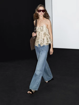 Top Z Falbanami I Marszczeniem W Wężowy Wzór - Szary - - Massimo Dutti - Kobieta