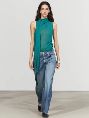 Top Z Golfem I Apaszką - Turkusowy - Massimo Dutti - Female