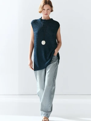 Top Z Golfem Z Mieszanki Bawełny - Ciemnoniebieski - Massimo Dutti - Female