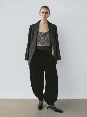 Top Z Haftami − Studio - Srebrny - - Massimo Dutti - Kobieta