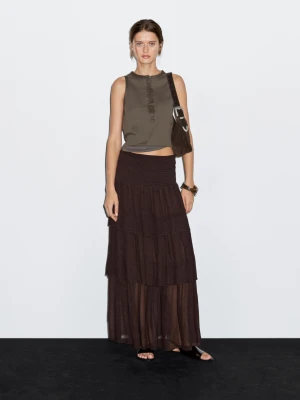 Top Z Kontrastowym Obszyciem - Ciemny Khaki - - Massimo Dutti - Kobieta