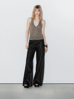 Top Z Melanżowej Dzianiny Z Dekoltem Halter - Studio - Waniliowy - - Massimo Dutti - Kobieta