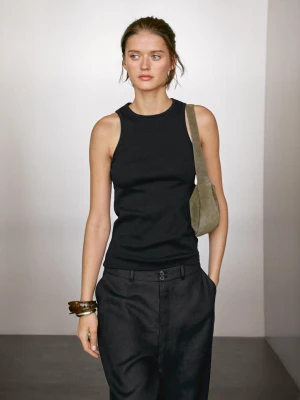 Prążkowany Top Z Dekoltem Halter - Czarny - - Massimo Dutti - Kobieta