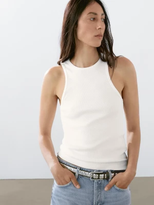 Prążkowany Top Z Dekoltem Halter - Surowy - - Massimo Dutti - Kobieta