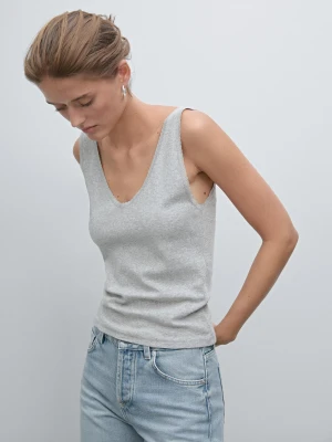 Top Z Mieszanki Bawełny Z Ozdobną Koronką - Szary - - Massimo Dutti - Kobieta