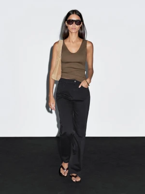 Top Z Mieszanki Bawełny Z Wystrzępionym Obszyciem - Szarobrązowy - - Massimo Dutti - Kobieta