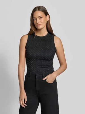 Top z obszyciem ozdobnymi kamieniami i okrągłym dekoltem Guess