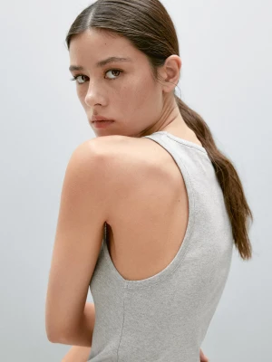 Top Z Okrągłym Dekoltem I Błyszczącym Zdobieniem - Srebrny - - Massimo Dutti - Kobieta