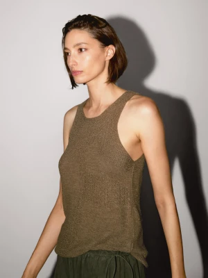 Top Z Ozdobnej Dzianiny Z Dekoltem Halter - Zielony - - Massimo Dutti - Female