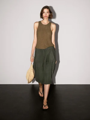 Top Z Ozdobnej Dzianiny Z Dekoltem Halter - Zielony - - Massimo Dutti - Kobieta