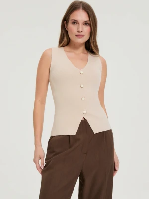 Top z ozdobnymi guzikami beżowy Moodo