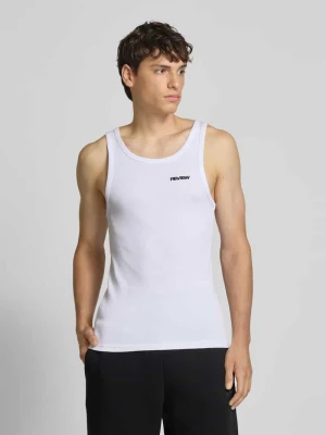 Top z prążkowaniem i wyhaftowanym logo REVIEW