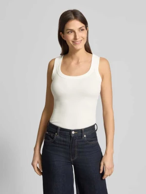 Top z prążkowanym okrągłym dekoltem Marc Cain