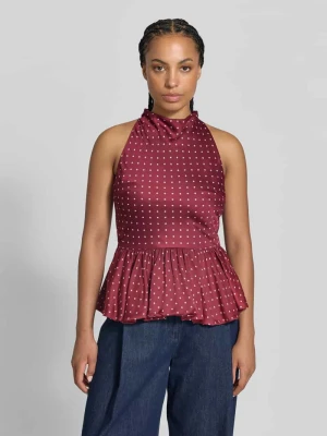 bluzka o kroju slim fit z baskinką ROTATE Bordowy