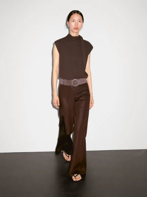 Top Z Wiązaniem Przy Dekolcie - Brązowy - - Massimo Dutti - Kobieta