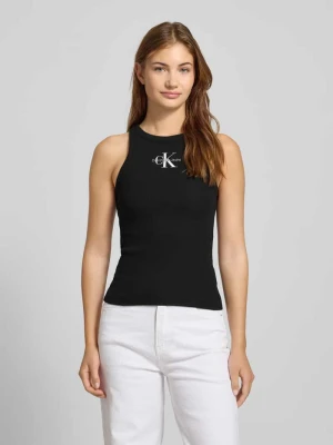 Top z wyhaftowanym logo i okrągłym dekoltem Calvin Klein Jeans
