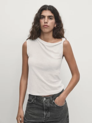 Top Ze 100% Bawełny Drapowany Na Ramionach - Biały - - Massimo Dutti - Kobieta