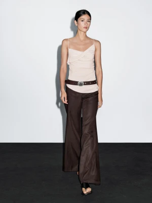 Top Ze 100% Bawełny Z Asymetrycznym Dekoltem - Surowy - - Massimo Dutti - Kobieta