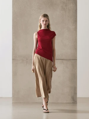 Top Ze 100% Bawełny Z Asymetrycznym Detalem - Ciemnoczer - - Massimo Dutti - Kobieta