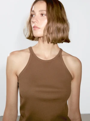 Top Ze 100% Bawełny Z Dekoltem Halter - Brązowy - - Massimo Dutti - Kobieta