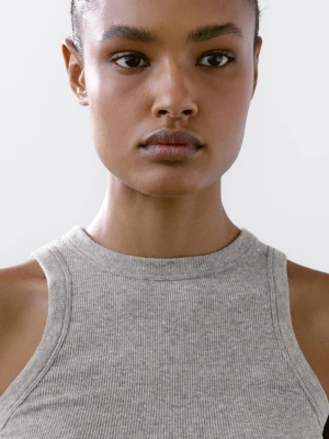 Top Ze 100% Bawełny Z Dekoltem Halter - Ciemnoszary - - Massimo Dutti - Kobieta