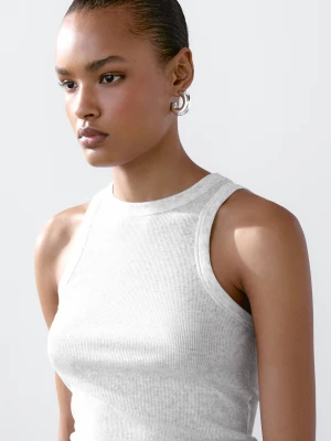 Top Ze 100% Bawełny Z Dekoltem Halter - Szary Pop - - Massimo Dutti - Kobieta