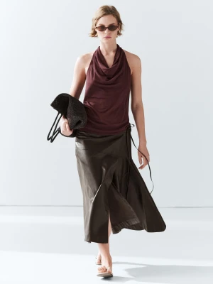 Top Ze 100% Bawełny Z Drapowanym Dekoltem - Bordowy - Massimo Dutti - Female