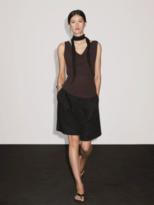 Top Ze 100% Bawełny Z Drapowanym Dekoltem - Brązowy - - Massimo Dutti - Kobieta