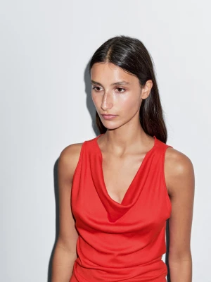 Top Ze 100% Bawełny Z Drapowanym Dekoltem - Czerwony - - Massimo Dutti - Kobieta