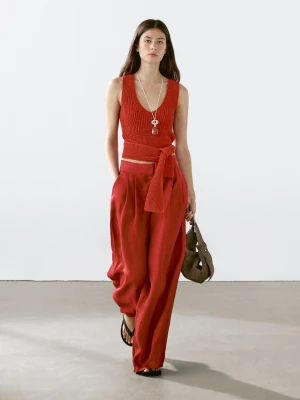 Top Ze 100% Bawełny Z Wiązaniem - Pomarańczowy - - Massimo Dutti - Kobieta