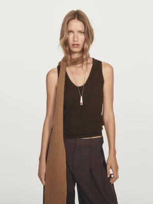 Top Ze 100% Kaszmiru Z Okrągłym Dekoltem - Brązowy - - Massimo Dutti - Kobieta