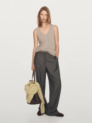 Kaszmirowy Top Z Okrągłym Dekoltem - Norkowy - - Massimo Dutti - Kobieta