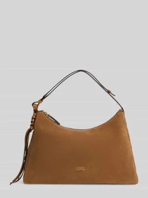 Torba do ręki z naturalnej skóry welurowej z detalem z logo Tommy Hilfiger