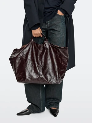 Torba Tote Maxi Ze Skóry Nappa Z Efektem Spękania - Czekoladowy - Massimo Dutti - Female