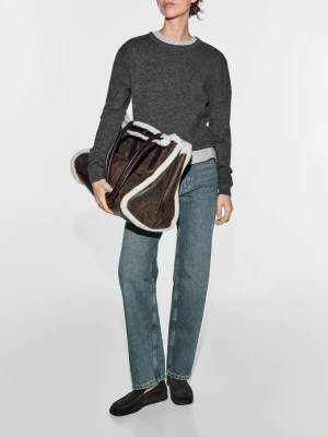 Torba Md Icon Z Kontrastowych Materiałów - Brązowy - - Massimo Dutti - Kobieta