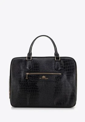 Torba na laptopa 15,6" skórzana o fakturze croco czarna Wittchen