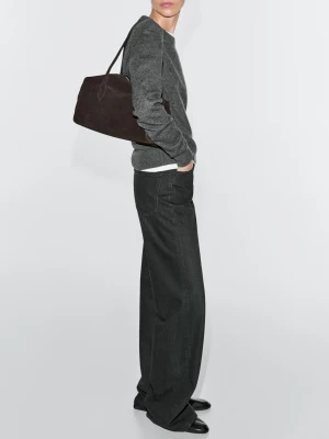 Torba Na Ramię West Ze Skóry Zamszowej - Brązowy - - Massimo Dutti - Kobieta